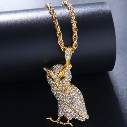 Rhinestone Owl Necklace Gold 60cm CHINA