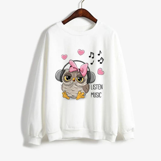 Owl Print Sweatshirt White