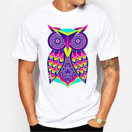 Owl Print T-Shirt White purple