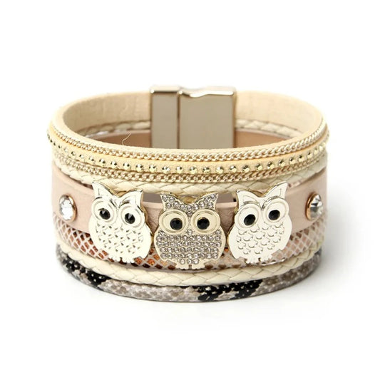 Leather Owl Bracelet beige