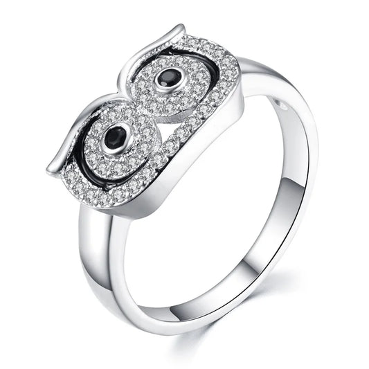 Owl Black Eye Ring Silver