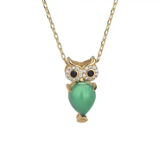 Jade Owl Pendant Gold and Jade