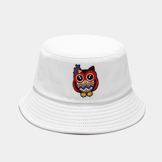 White Owl Bucket Hat White Red 56-58cm