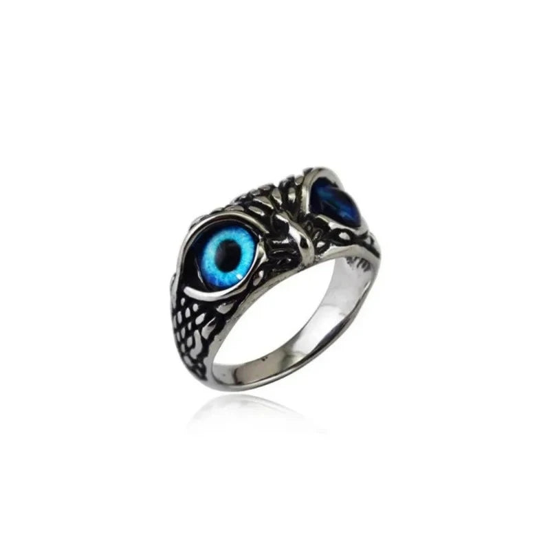 Owl Eyes Ring Blue Eyes Stainless Steel