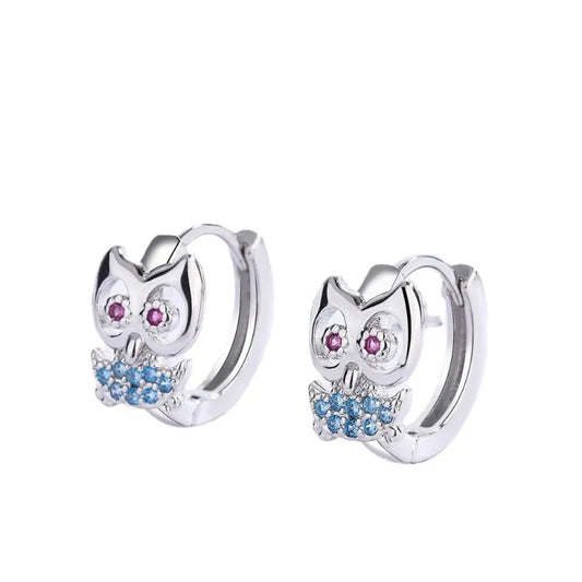 Crystal Owl Earrings Silver