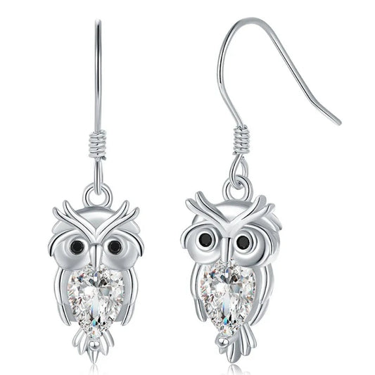 Sterling Silver Owl Earrings Silver