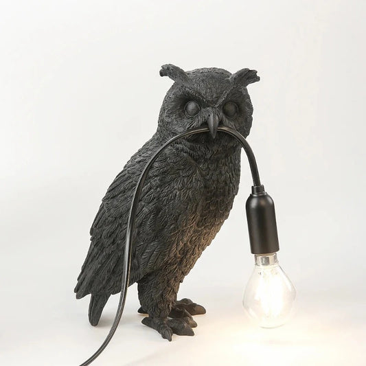 Antique Owl Lamp Black