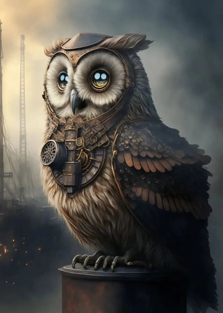Vintage Owl Painting Beige
