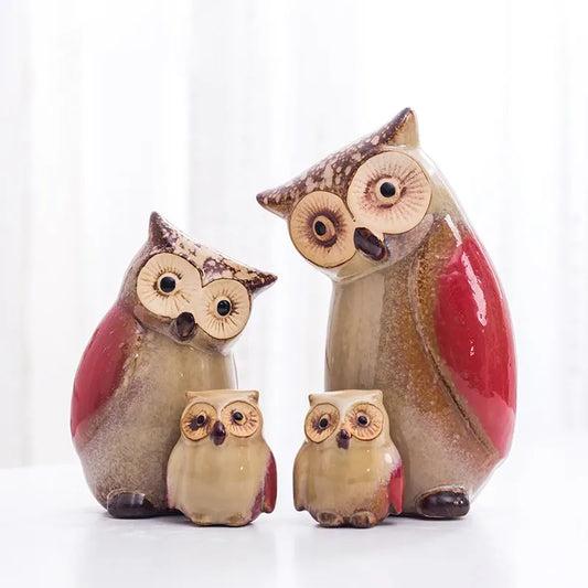 Ceramic Owl Statue (set of 4 pieces) Red