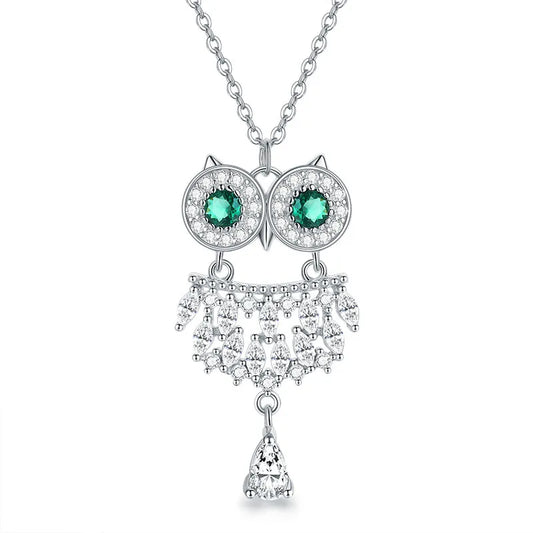 Diamond Owl Pendant Silver 40cm