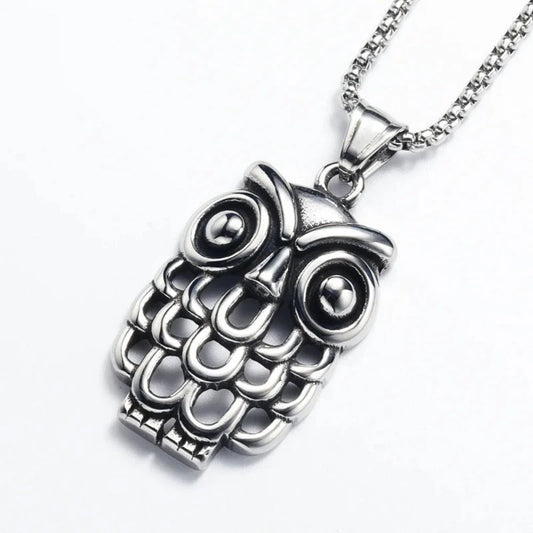 Mens Owl Necklace Silver