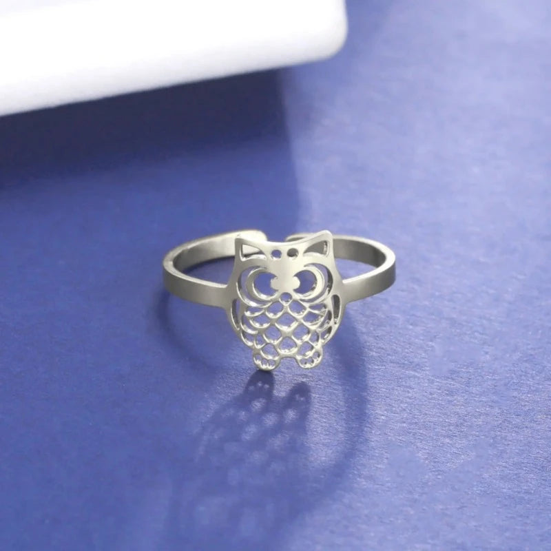 Adjustable Owl Ring Silver Resizable