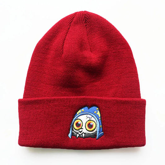 Knitted Owl Beanie Red adjustable