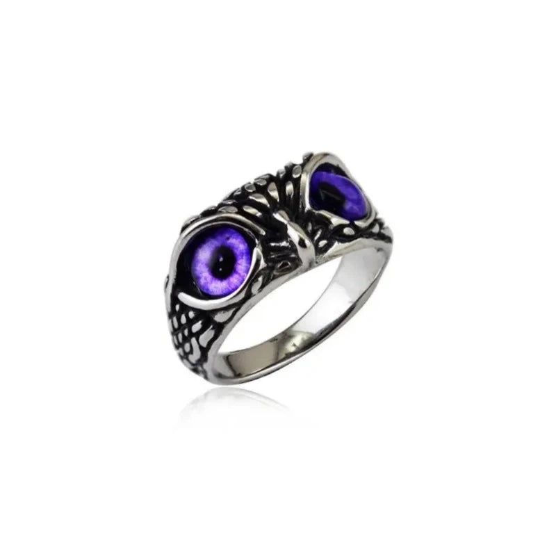 Owl Eyes Ring Purple Eyes Stainless Steel