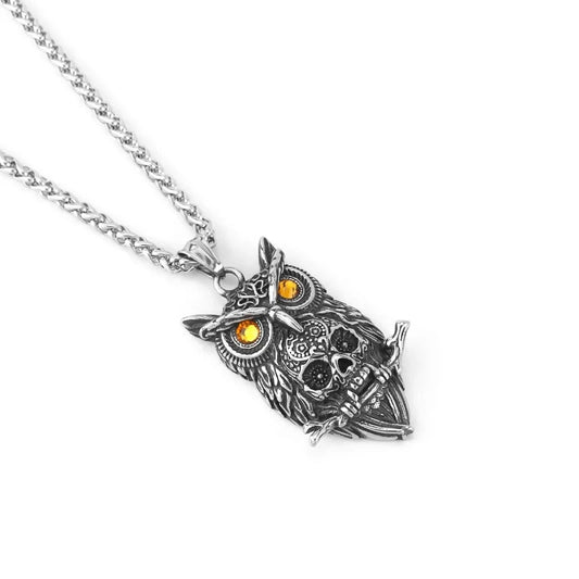 Gothic Owl Necklace Silver