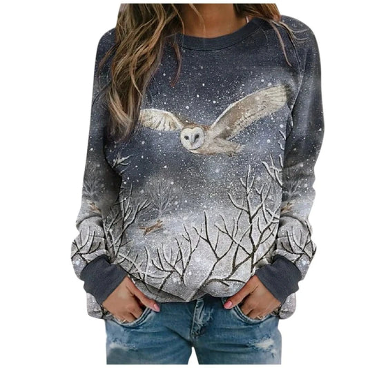 Owl Print Sweater Gray United States