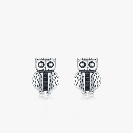 Owl Stud Earrings Silver Silver