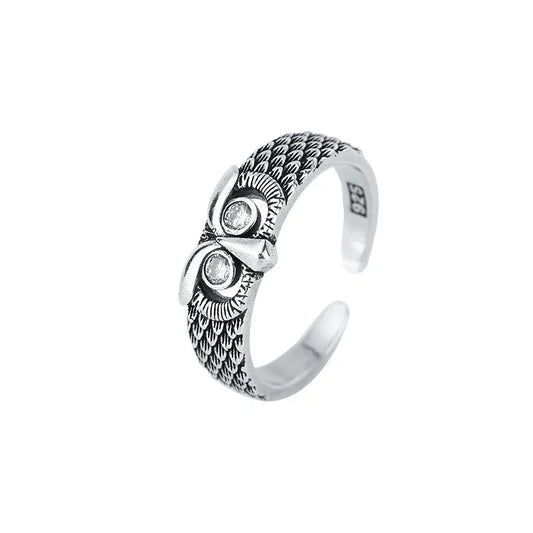 Sterling Silver Owl Ring Resizable Silver