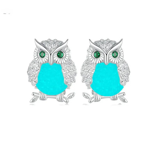 Blue Owl Earrings Blue Silver
