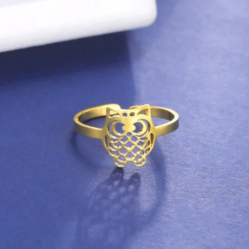 Adjustable Owl Ring Gold Resizable