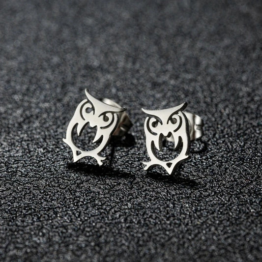 Owl Stud Earrings Silver