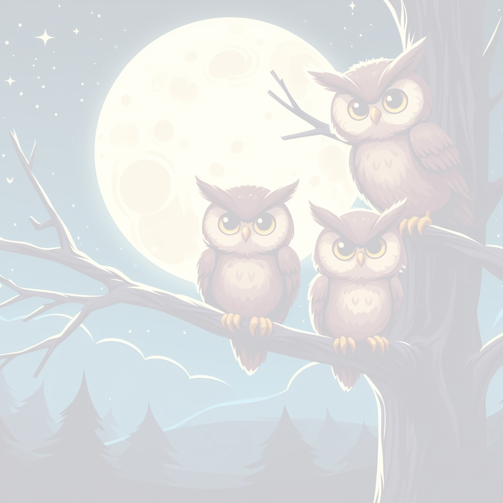 Three_owls_standing_on_a_tree_branch