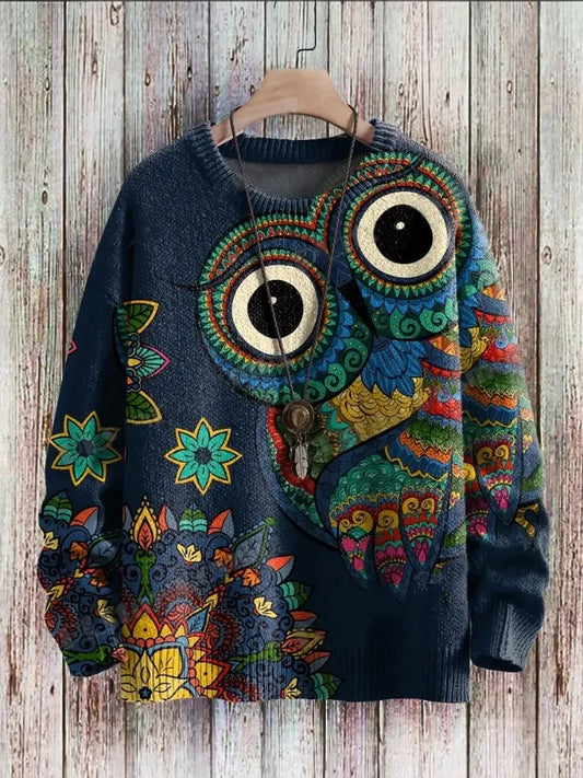 Vintage Owl Sweater Blue